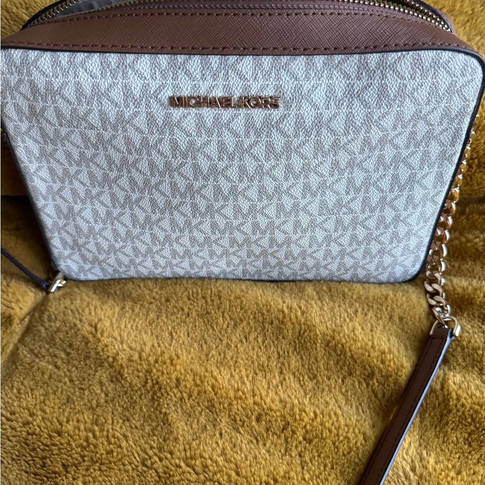 Michael Kors Tan and Cream Crossbody Bag
